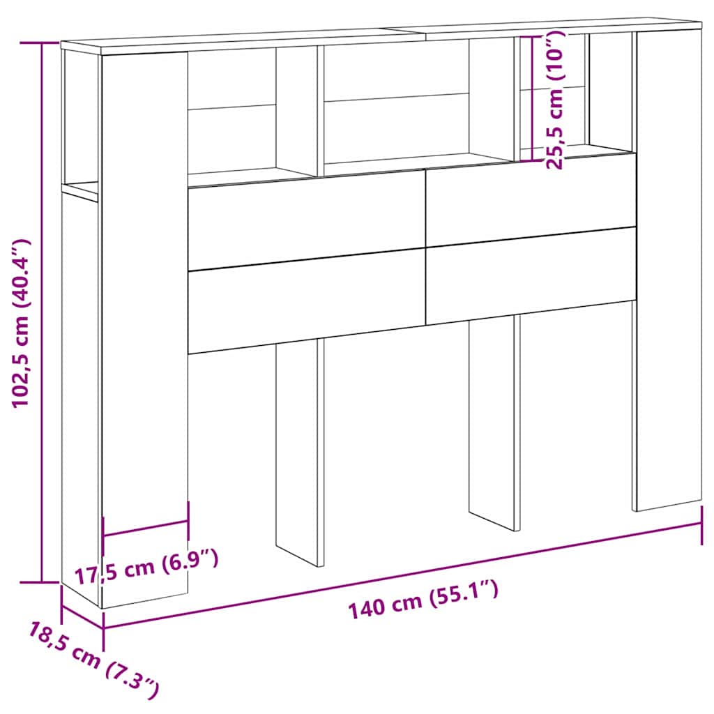 Headboard Cabinet Black oak 140 x 19 x 104.5 cm Engineered wood